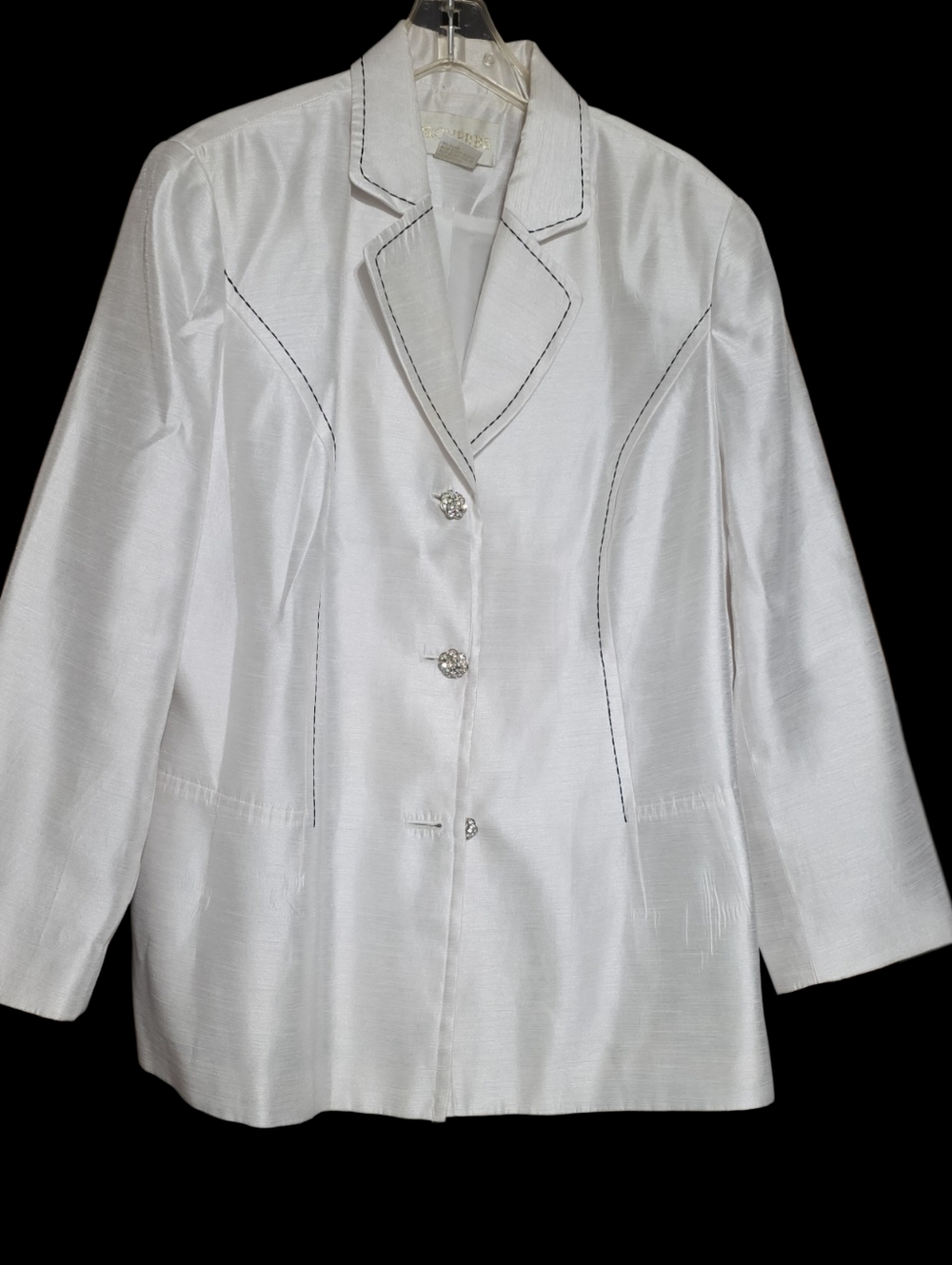 Proverbs Elegant White Women's Blazer with Contrast Stitching Polyester